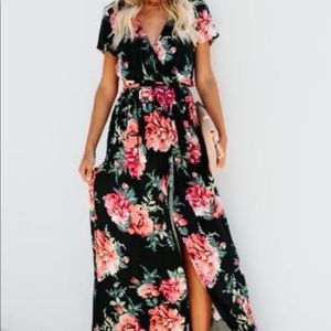Rosemallow Bardot Maxi Wrap Vici Dress